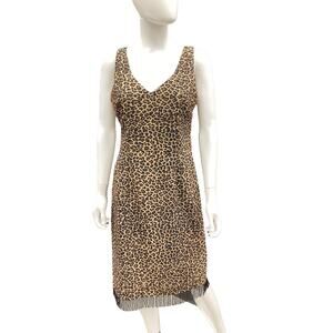 Mica Dress Women’s SZ 8 Animal Print Sheath Dress Beaded Fringes Studded Design